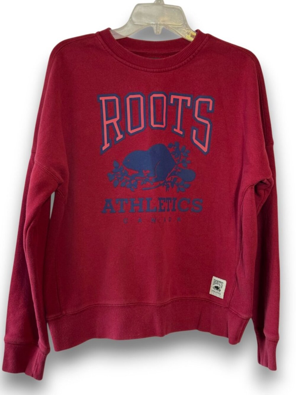Roots Athletics Canada Beaver Logo Sweatshirt Burgundy Red Size Small